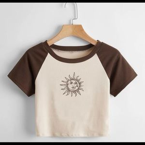 Brown and Cream Moon and Sun Crop Top